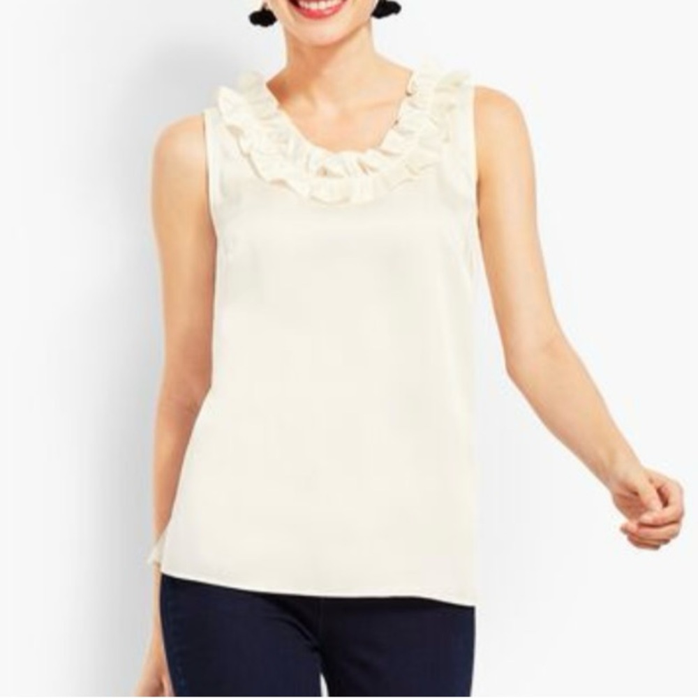J Crew White Ruffle Neck Women's Top